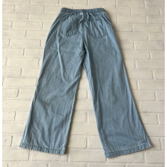 CACHE Women's Wide Leg Split Hem Vertical Stripe Light Wash Denim Jeans -sz 4 - Picture 2 of 7